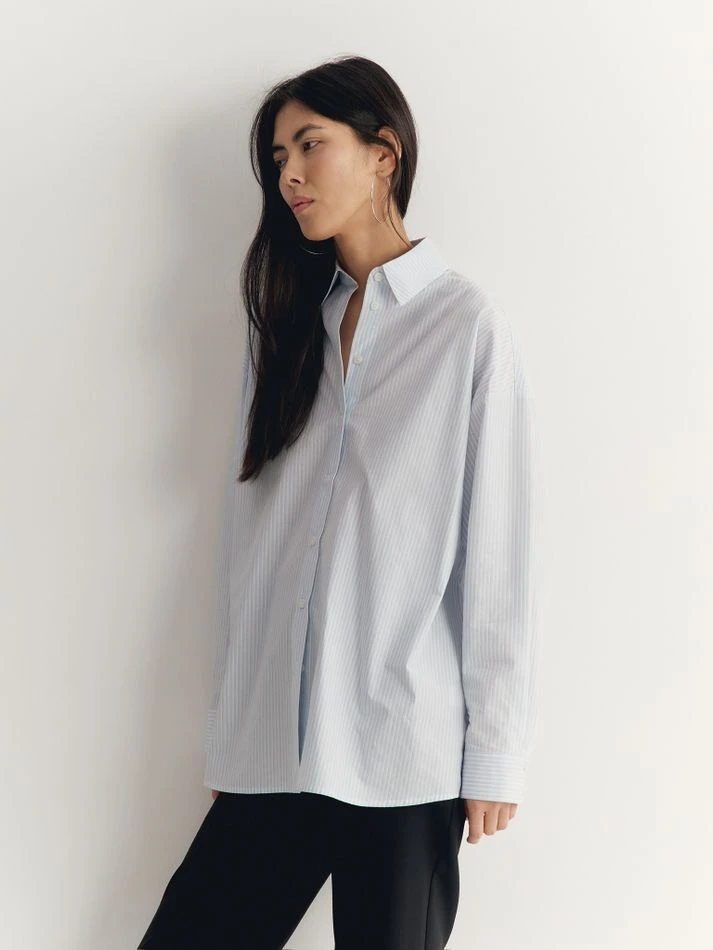 Рубашка объемного кроя, голубой (принт: Полоска)