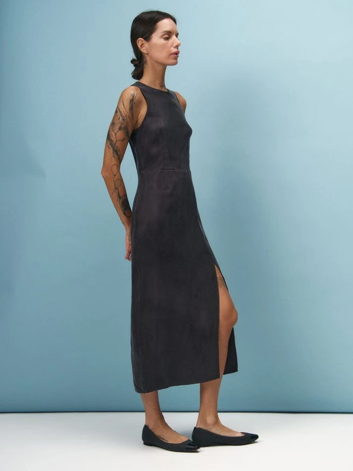 Платье миди с разрезом, графитовый