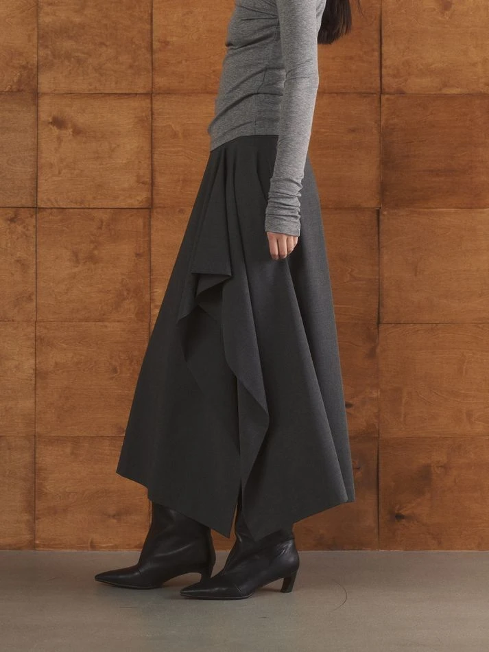 Юбка с ассиметричным воланом, графитовый