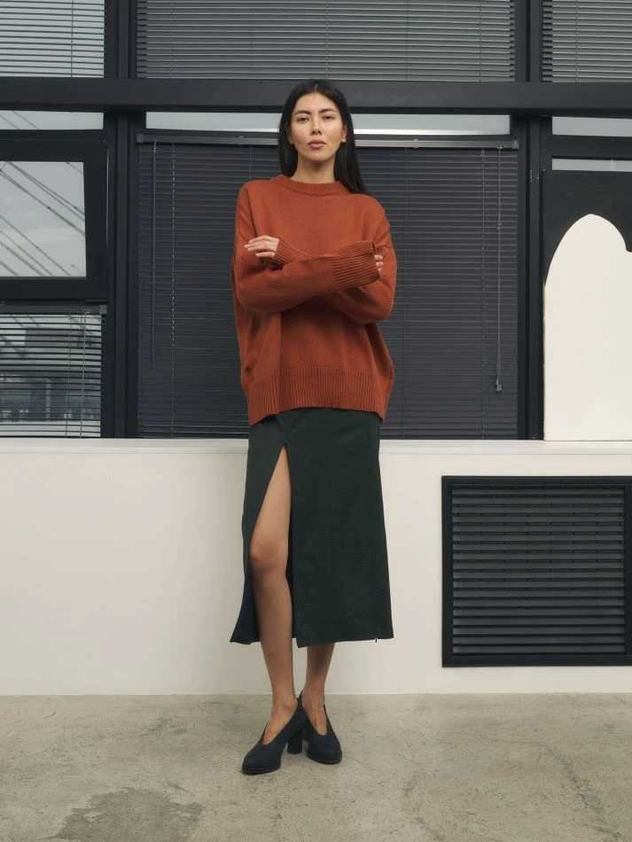 Юбка миди с молниями, хаки (принт: Гусиная лапка)