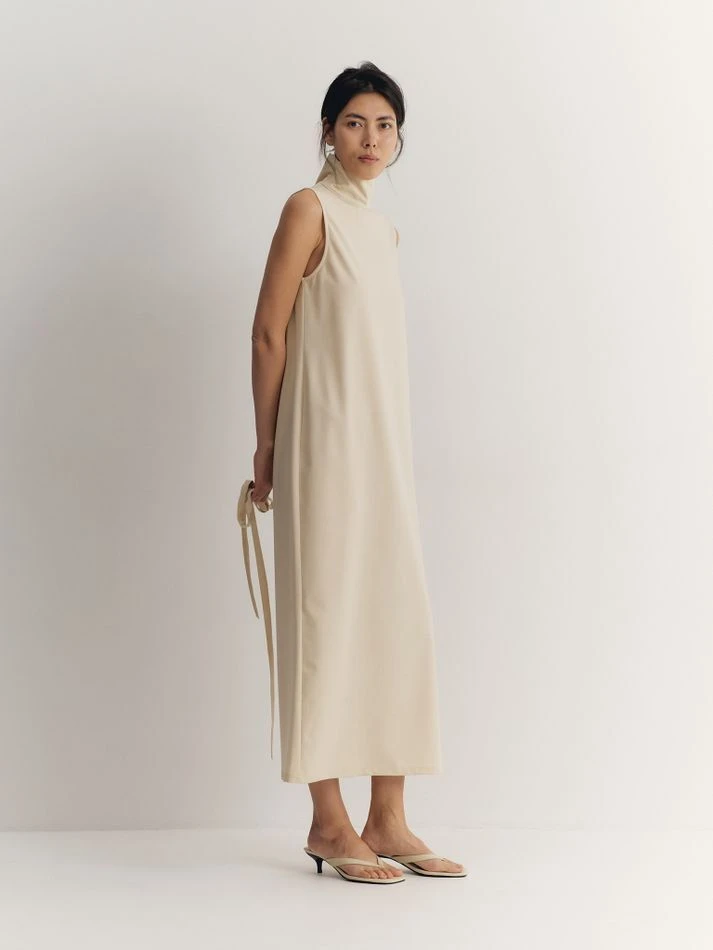 Платье с пуговицами на спине, кремовый