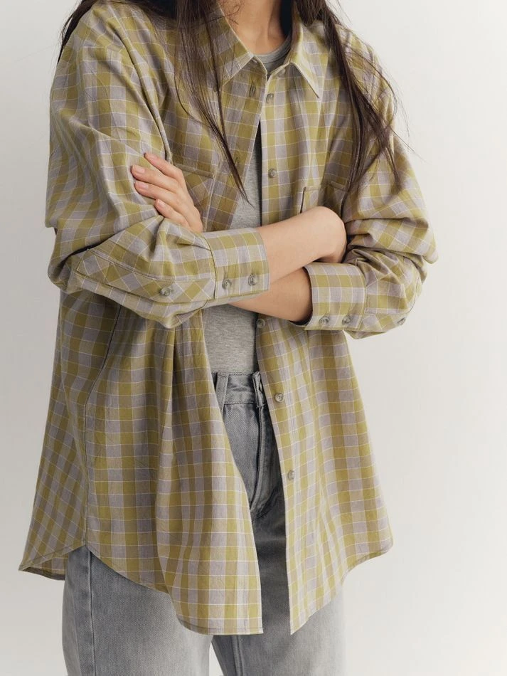 Рубашка в клетку на кнопках, зеленый