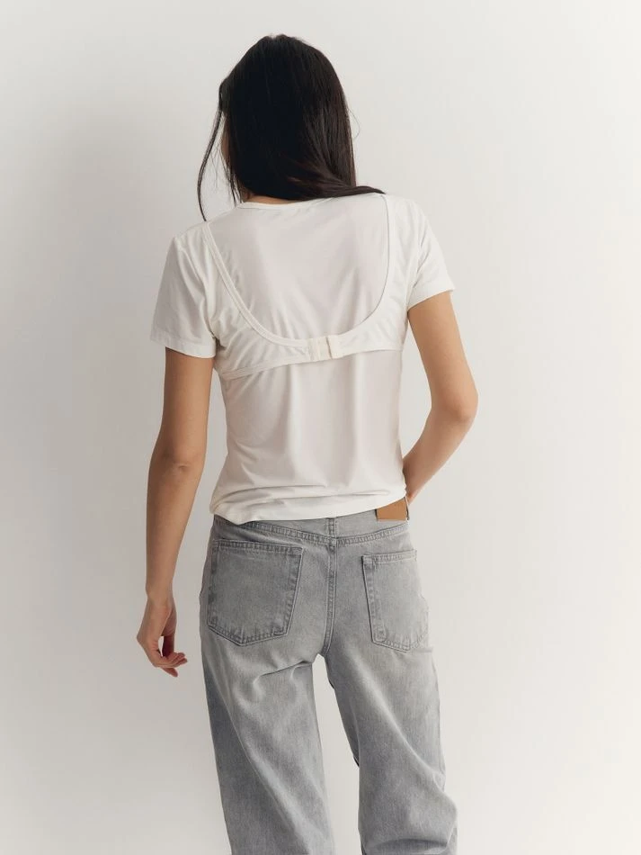 Футболка с лифом, молочный