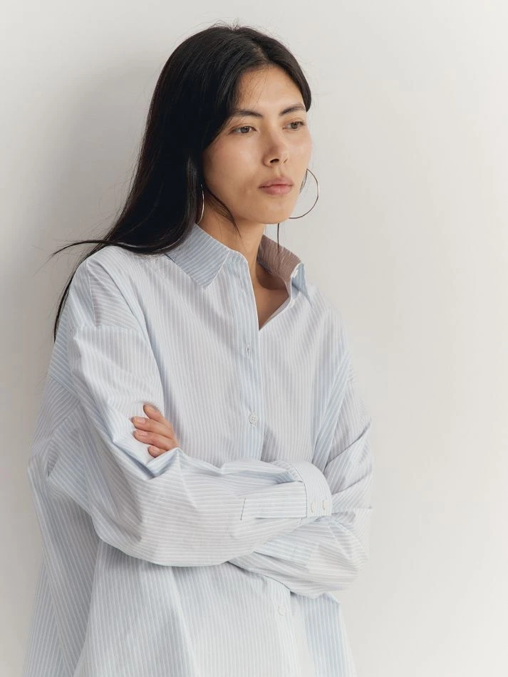 Рубашка объемного кроя, голубой (принт: Полоска)