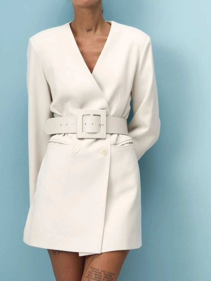 Платье-жакет из фактурной ткани, молочный