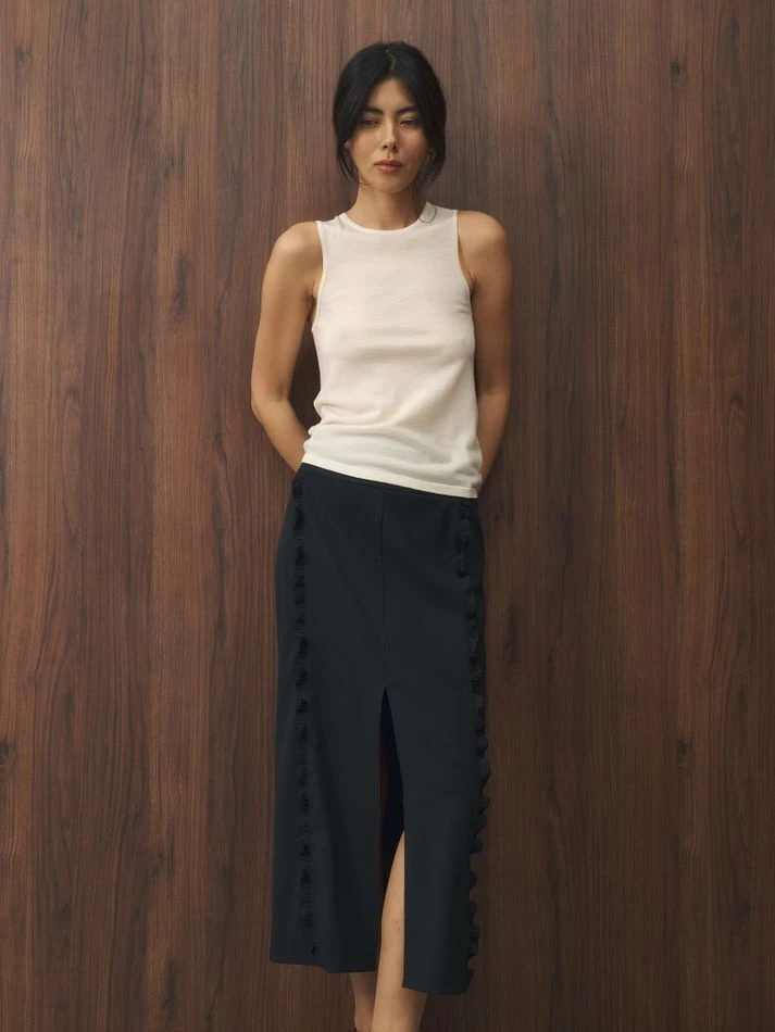 Юбка миди с рюшами, черный