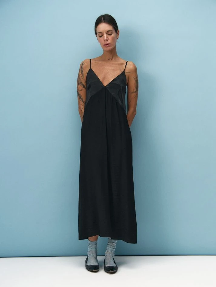 Комбинация с шелковым лифом, черный