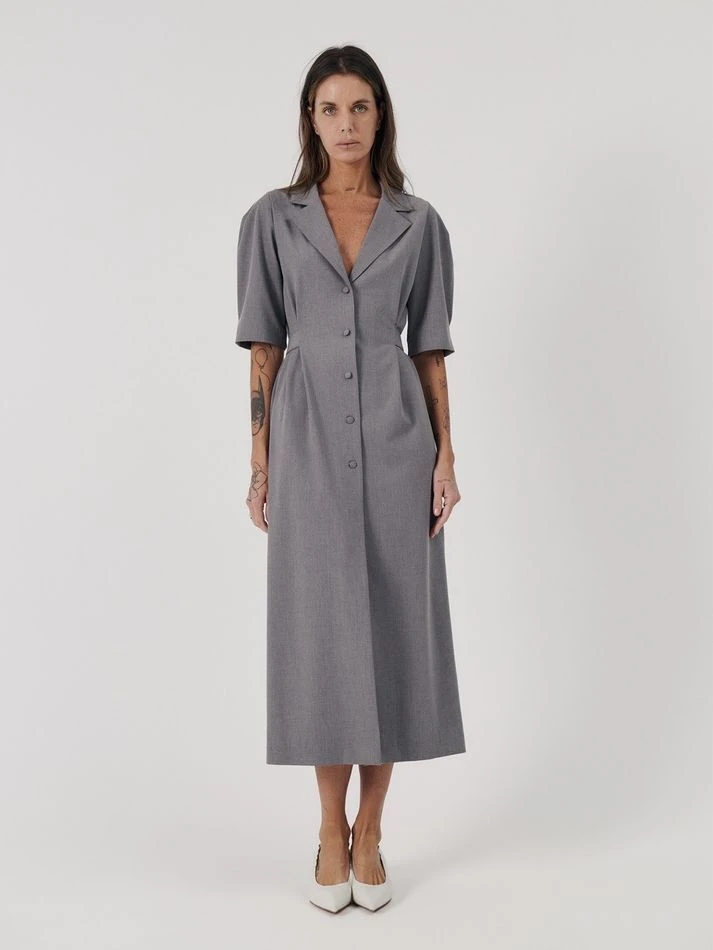 Платье миди с английским воротником, серый