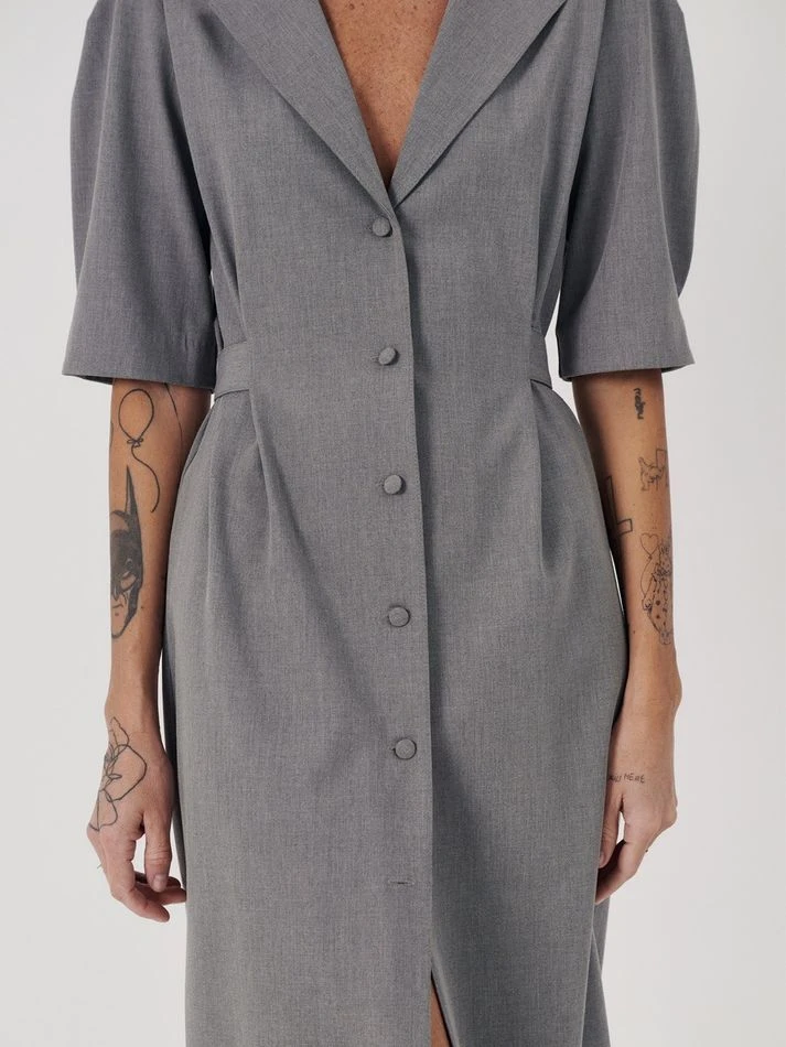 Платье миди с английским воротником, серый