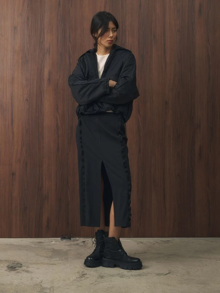 Юбка миди с рюшами, черный