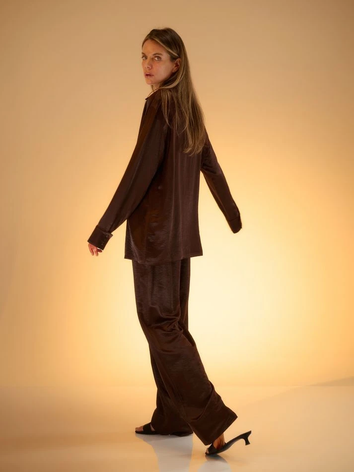 Брюки из вискозы свободного кроя, шоколадный