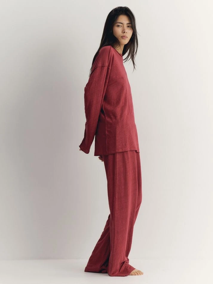 Костюм: лонгслив + брюки, бордовый