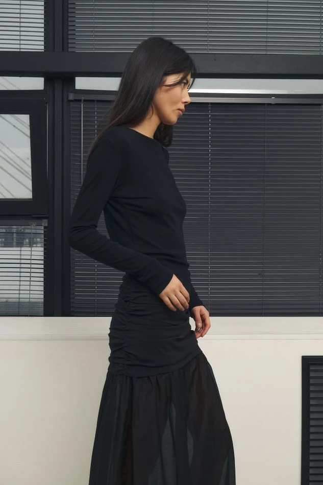 Лонгслив с шерстью, черный