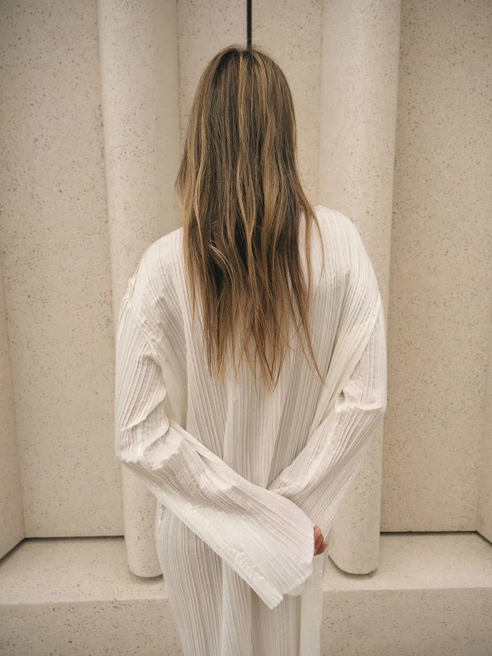 Платье гофре макси, молочный