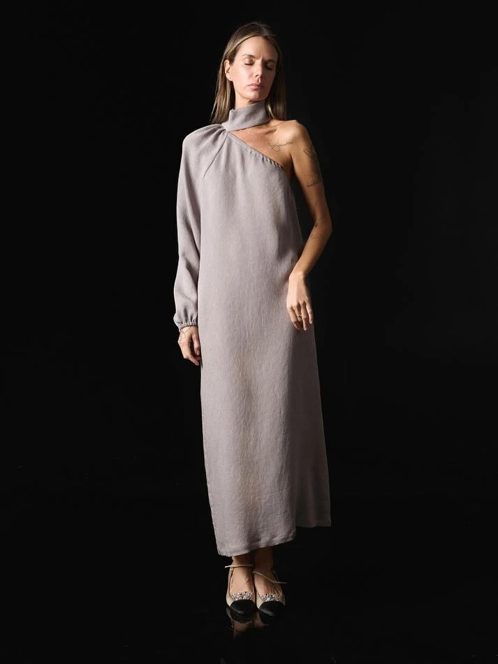 Платье на одно плечо, лавандовый