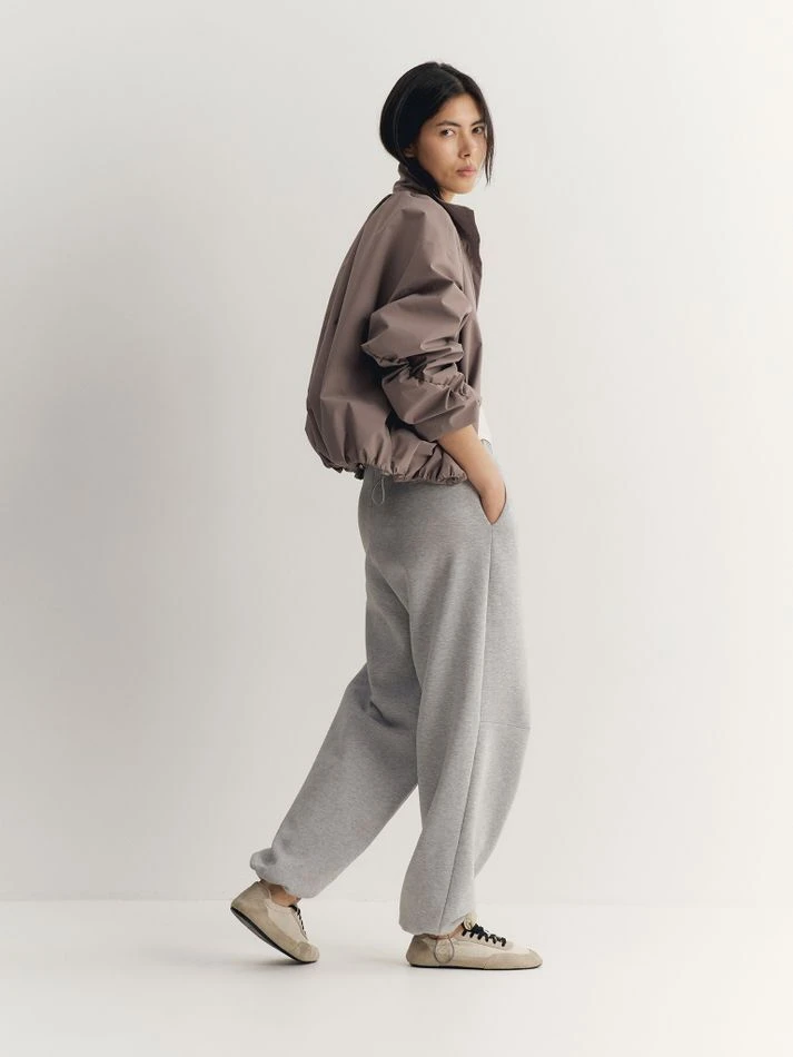 Брюки спортивные с кулиской по низу, серый меланж