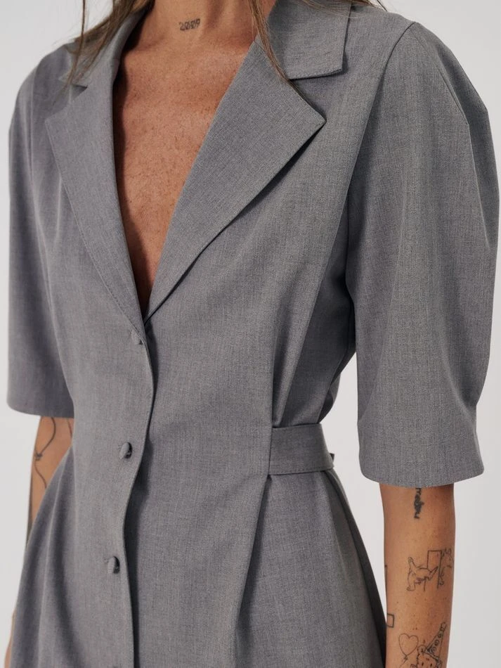 Платье миди с английским воротником, серый