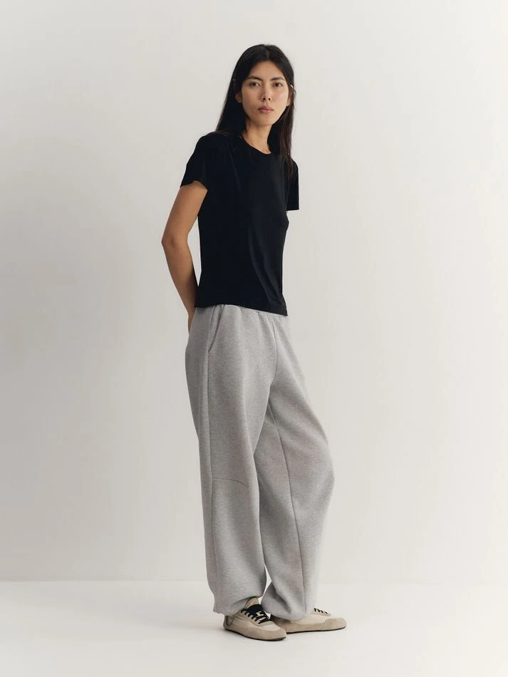 Брюки спортивные с кулиской по низу, серый меланж