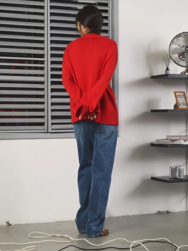 Джемпер объемный прямого кроя, красный