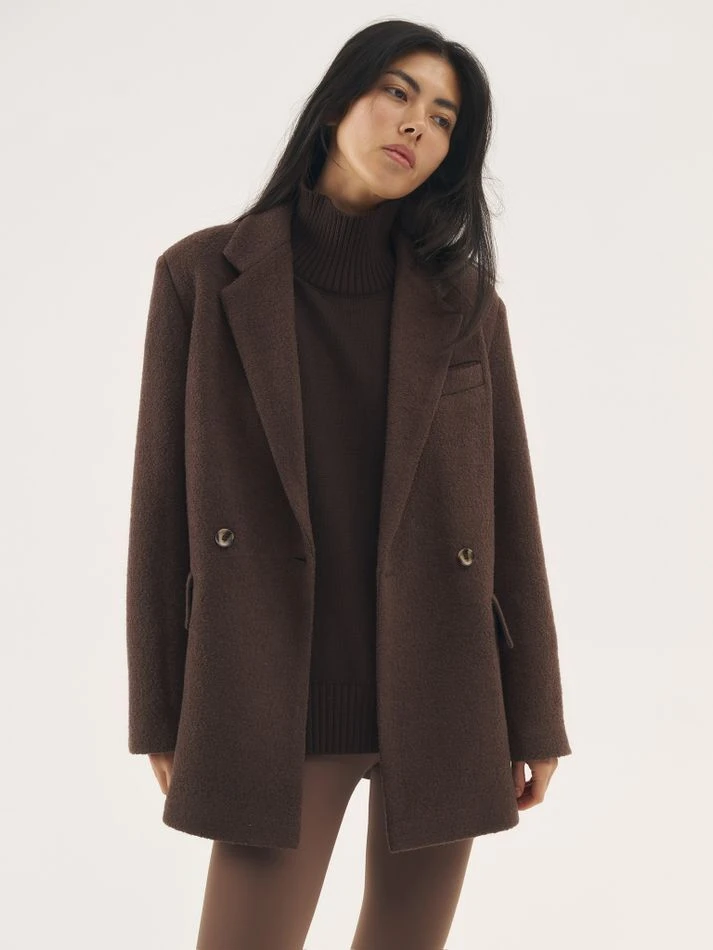 Пальто-пиджак из фактурной шерсти, шоколадный
