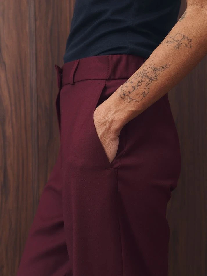 Брюки прямые из шерсти, бордовый