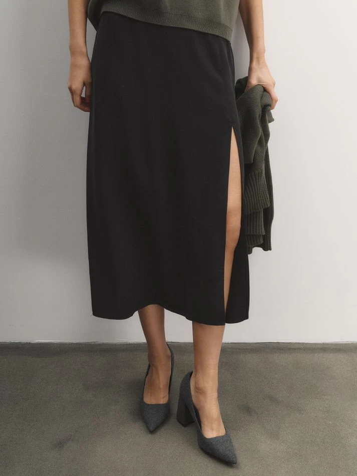 Юбка с разрезом, черный