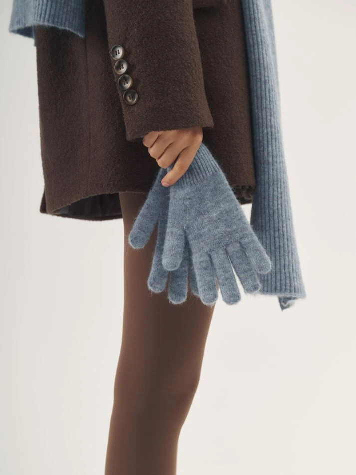 Перчатки с мохером, серо-голубой