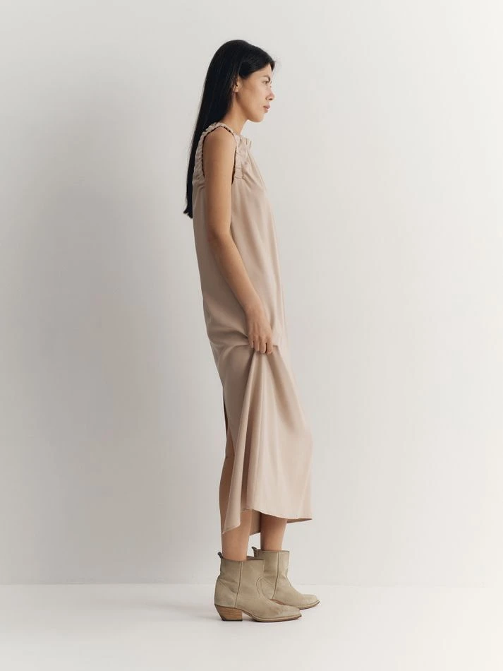 Платье миди без рукавов со сборками, светло-бежевый