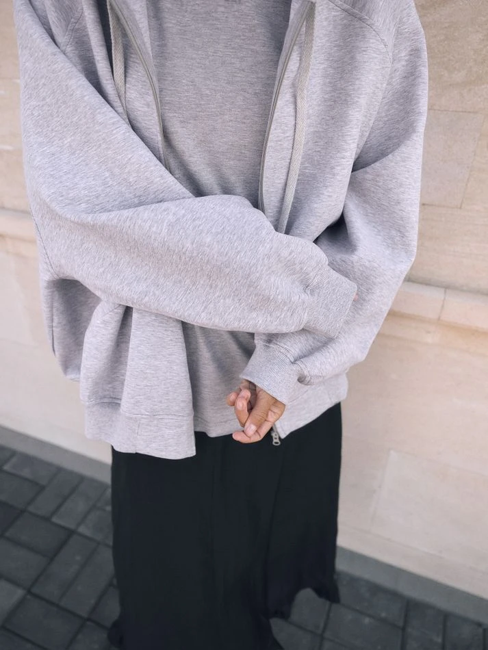 Худи на молнии, серый меланж