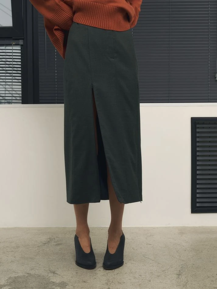 Юбка миди с молниями, хаки (принт: Гусиная лапка)