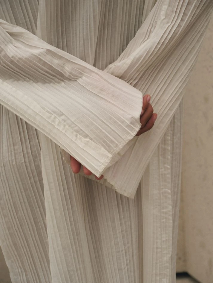 Платье гофре макси, молочный