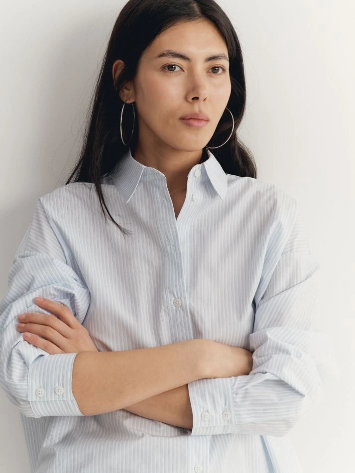 Рубашка объемного кроя, голубой (принт: Полоска)
