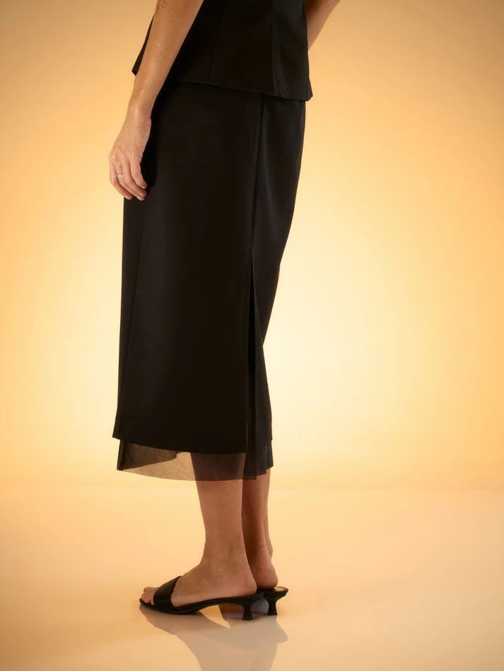 Юбка миди с органзой, черный