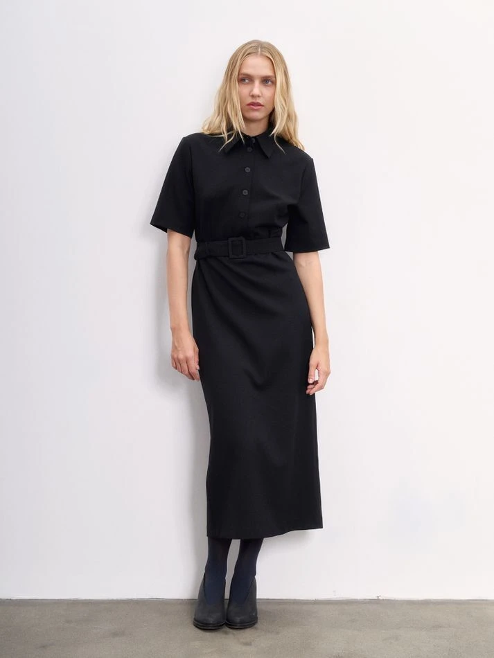 Платье миди с пуговицами на груди, черный