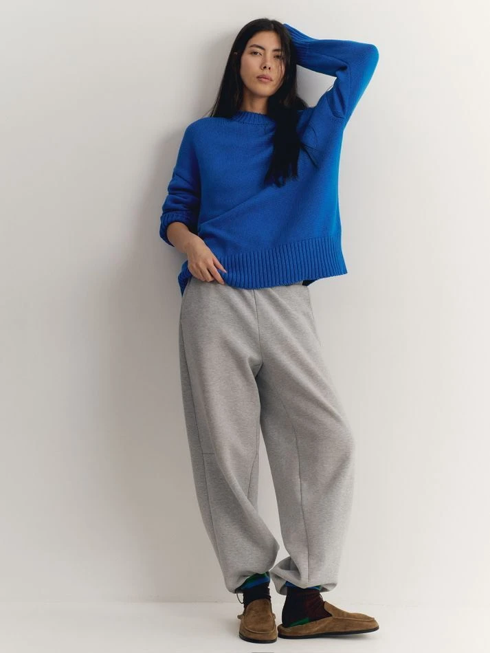 Брюки спортивные с кулиской по низу, серый меланж