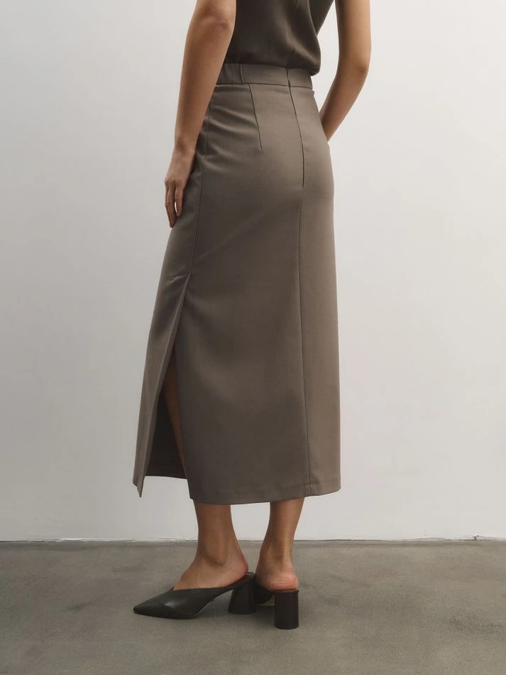 Юбка миди со шлицей сбоку, хаки