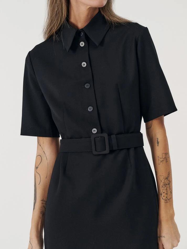 Платье миди с пуговицами на груди, черный