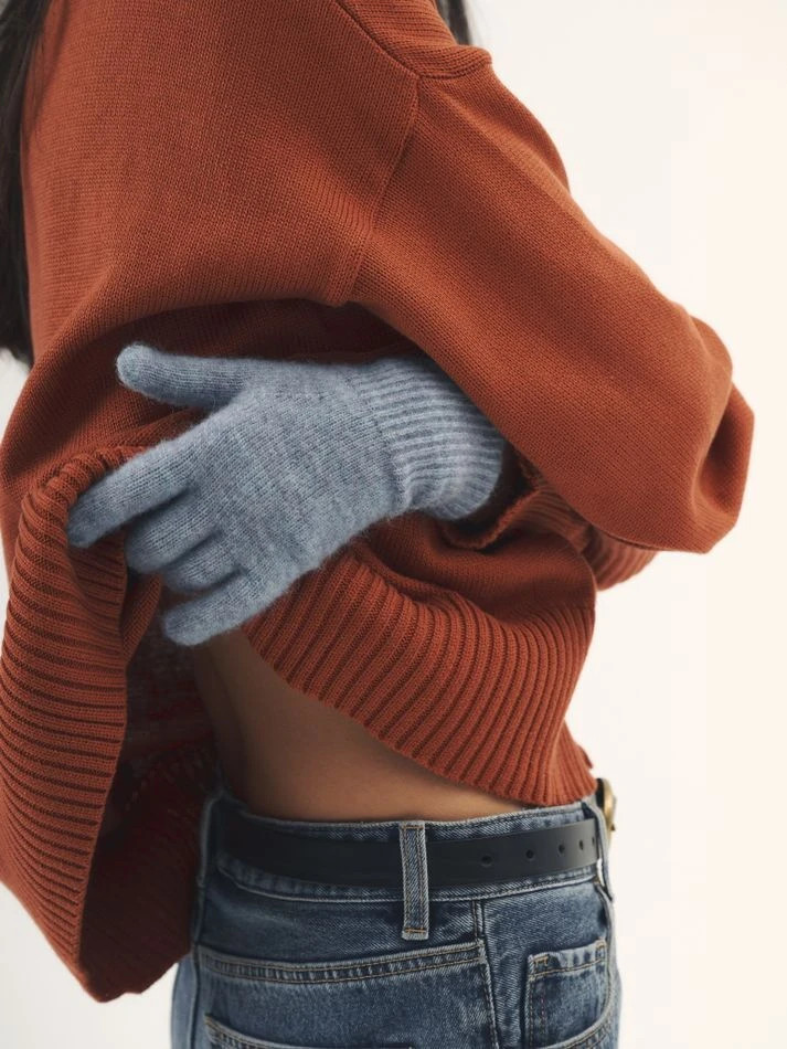 Перчатки с мохером, серо-голубой