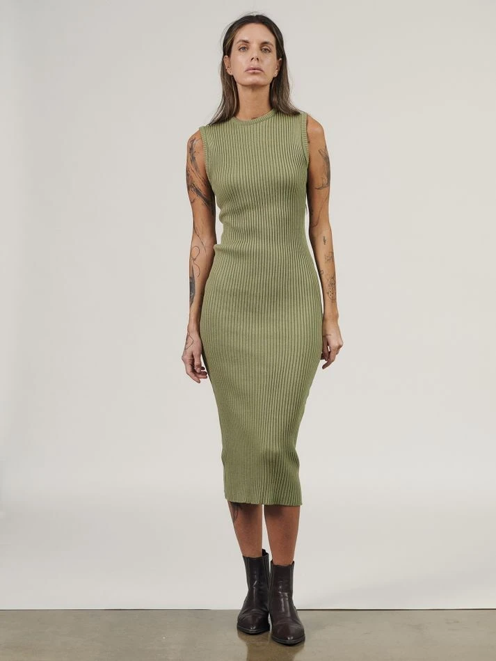 Платье макси трикотажное без рукавов, фисташковый