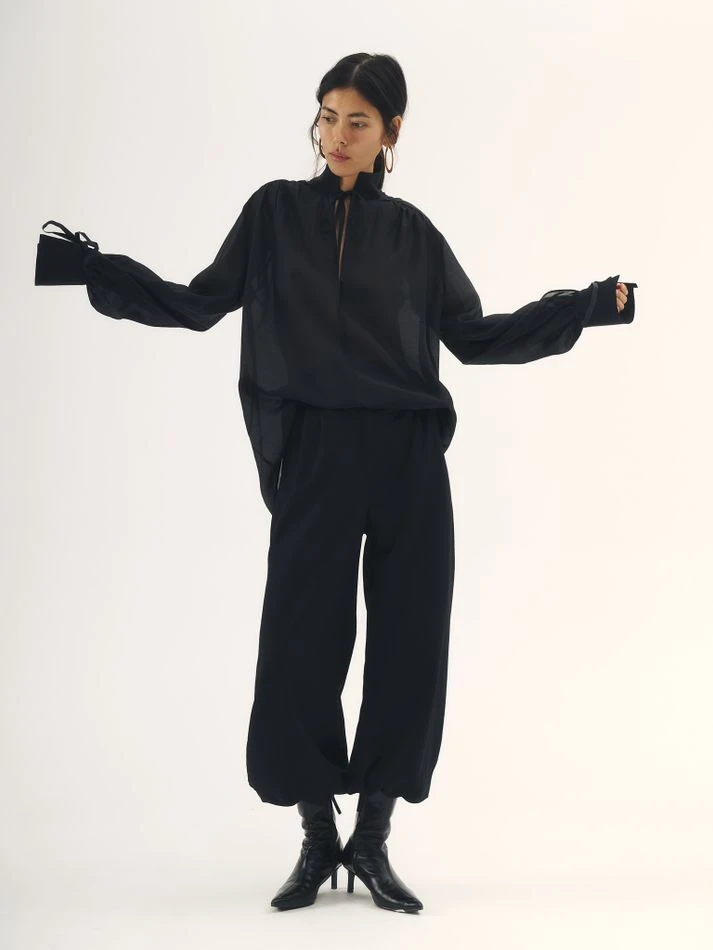 Блуза из органзы с завязками, черный