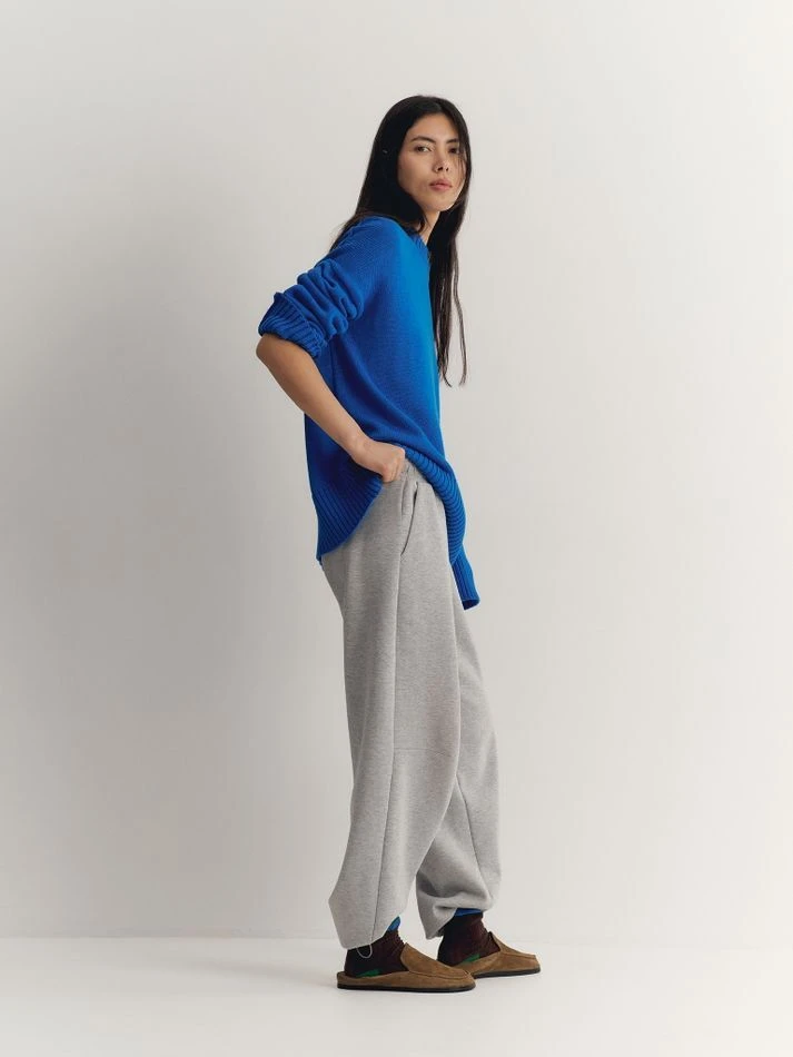 Брюки спортивные с кулиской по низу, серый меланж