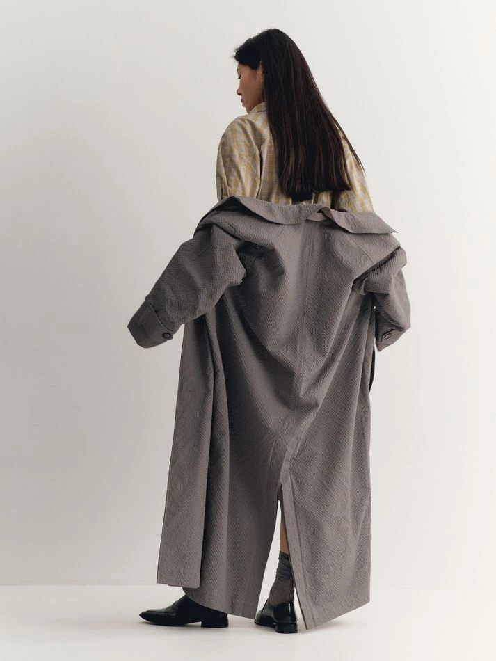 Плащ двусторонний, серо-бежевый