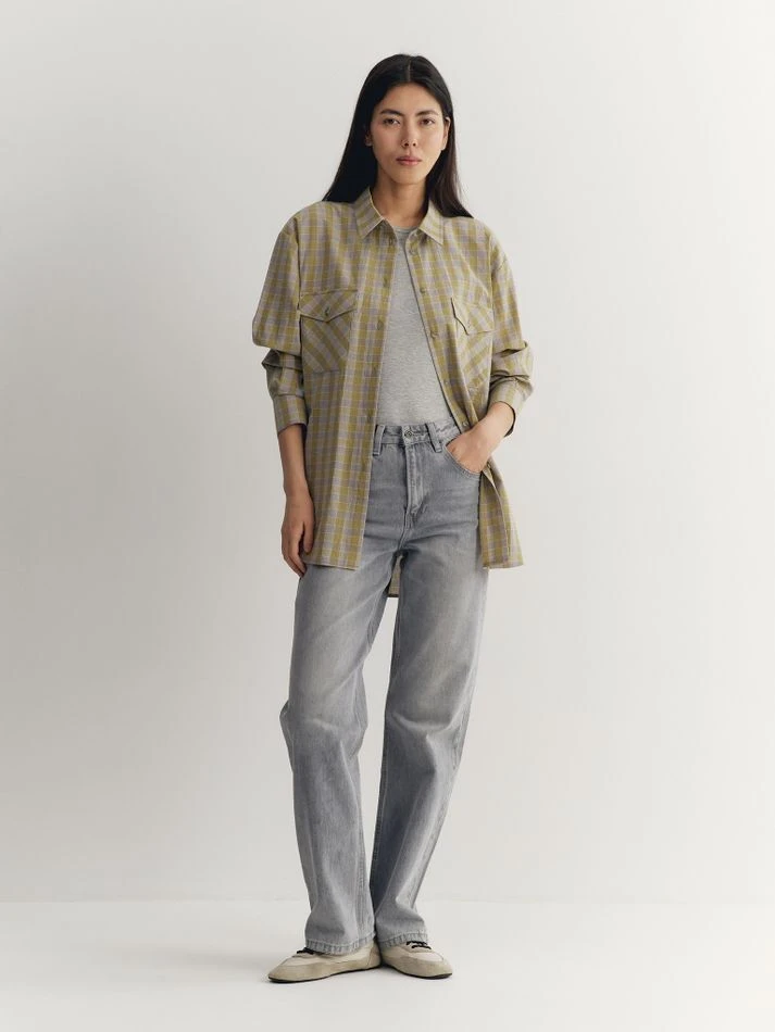 Рубашка в клетку на кнопках, зеленый