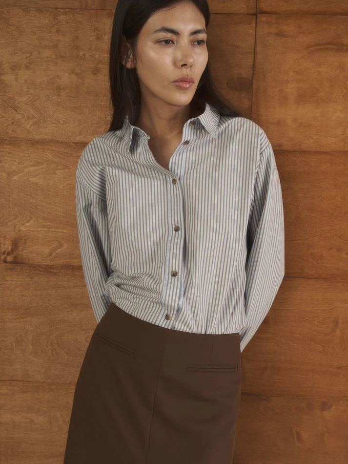 Рубашка в полоску классического кроя, голубой