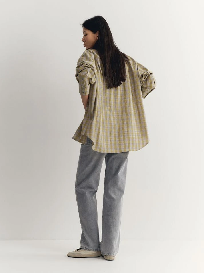 Рубашка в клетку на кнопках, зеленый