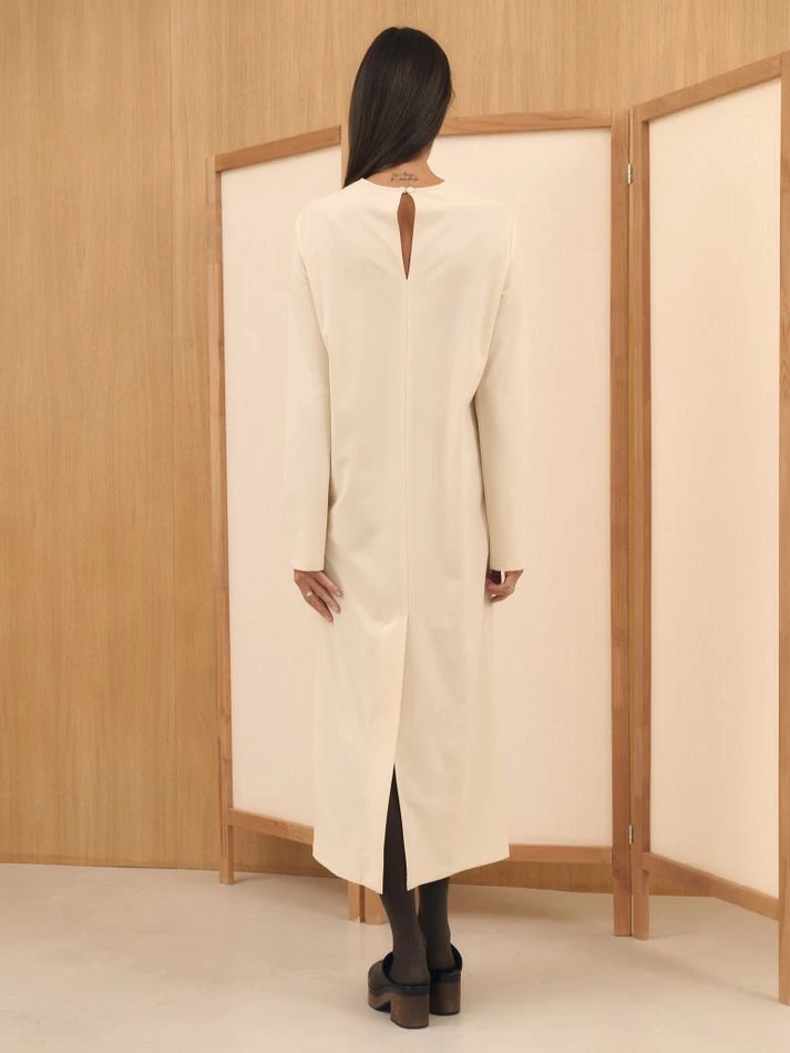 Платье макси с рукавом, кремовый