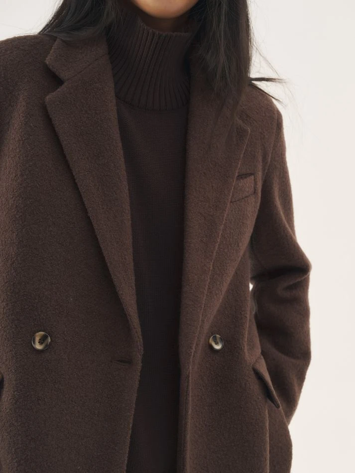Пальто-пиджак из фактурной шерсти, шоколадный