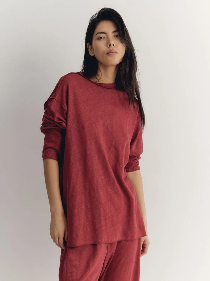 Костюм: лонгслив + брюки, бордовый