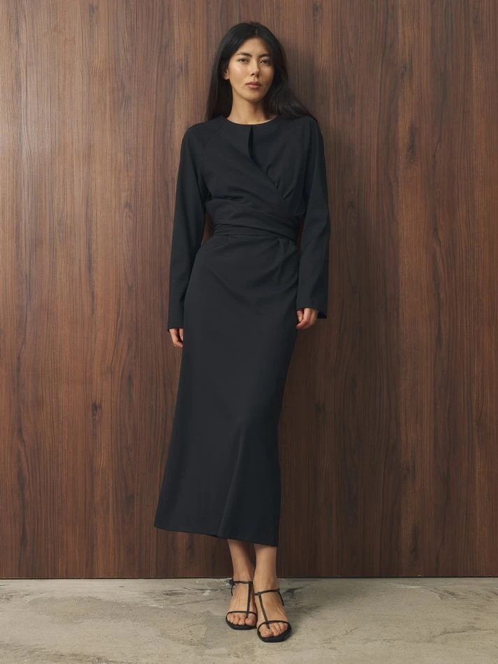 Платье миди с завязками на талии, черный