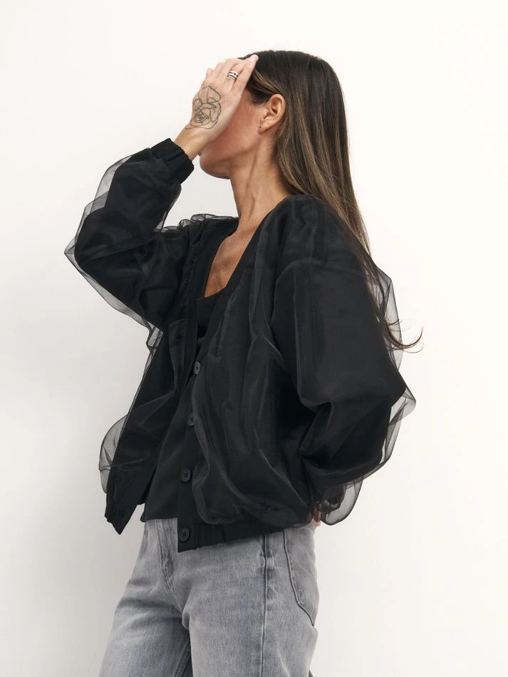 Бомбер с сеткой, черный